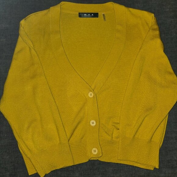 MAK Sweater 3/4 Sleeve Soft Girl Lightweight Cropped Cardigan XL Mustard Yellow - Picture 8 of 15